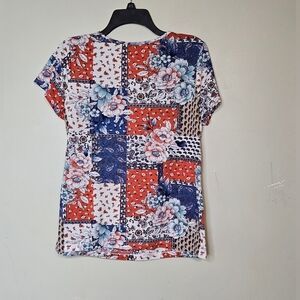 💜Parallel Skies Shirt Womens Size L Multicolor Floral  Short Sleeve Side Strap